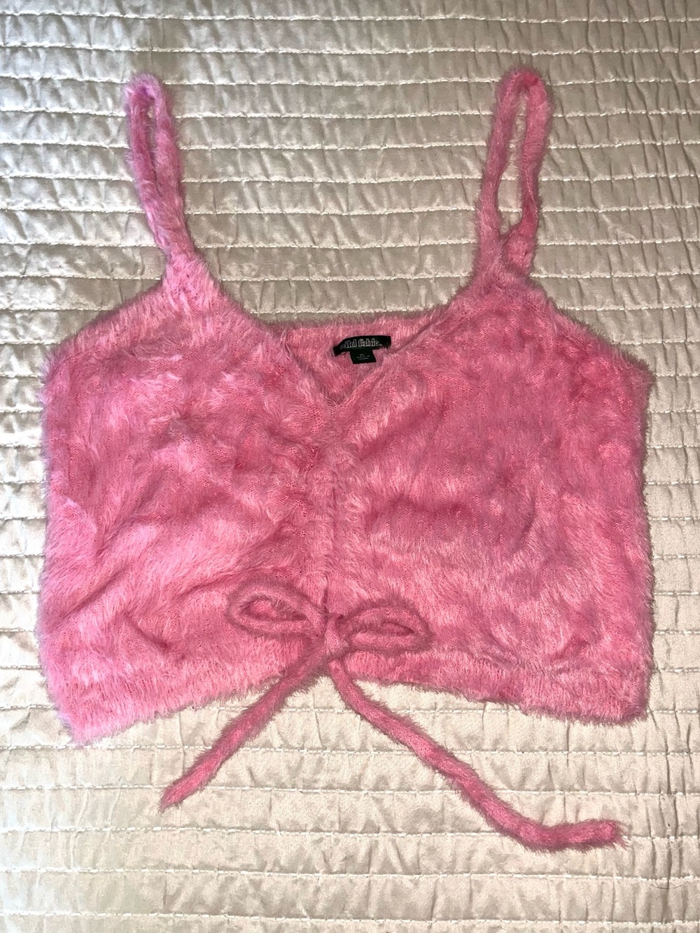 Unique! Pink Fuzzy Tie-Front Crop Top